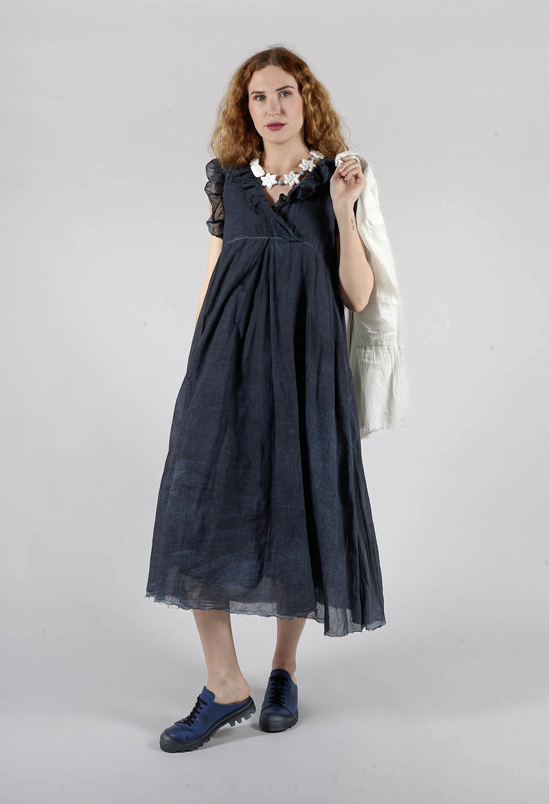 Ruffled Empire Dress in Indigo