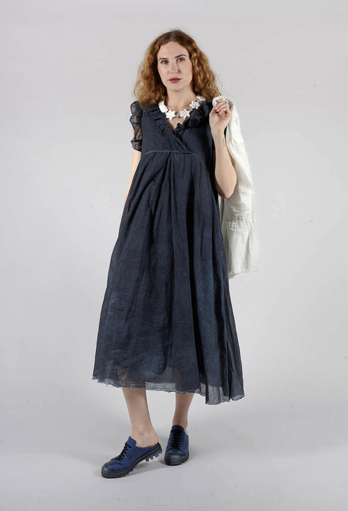 Ruffled Empire Dress in Indigo