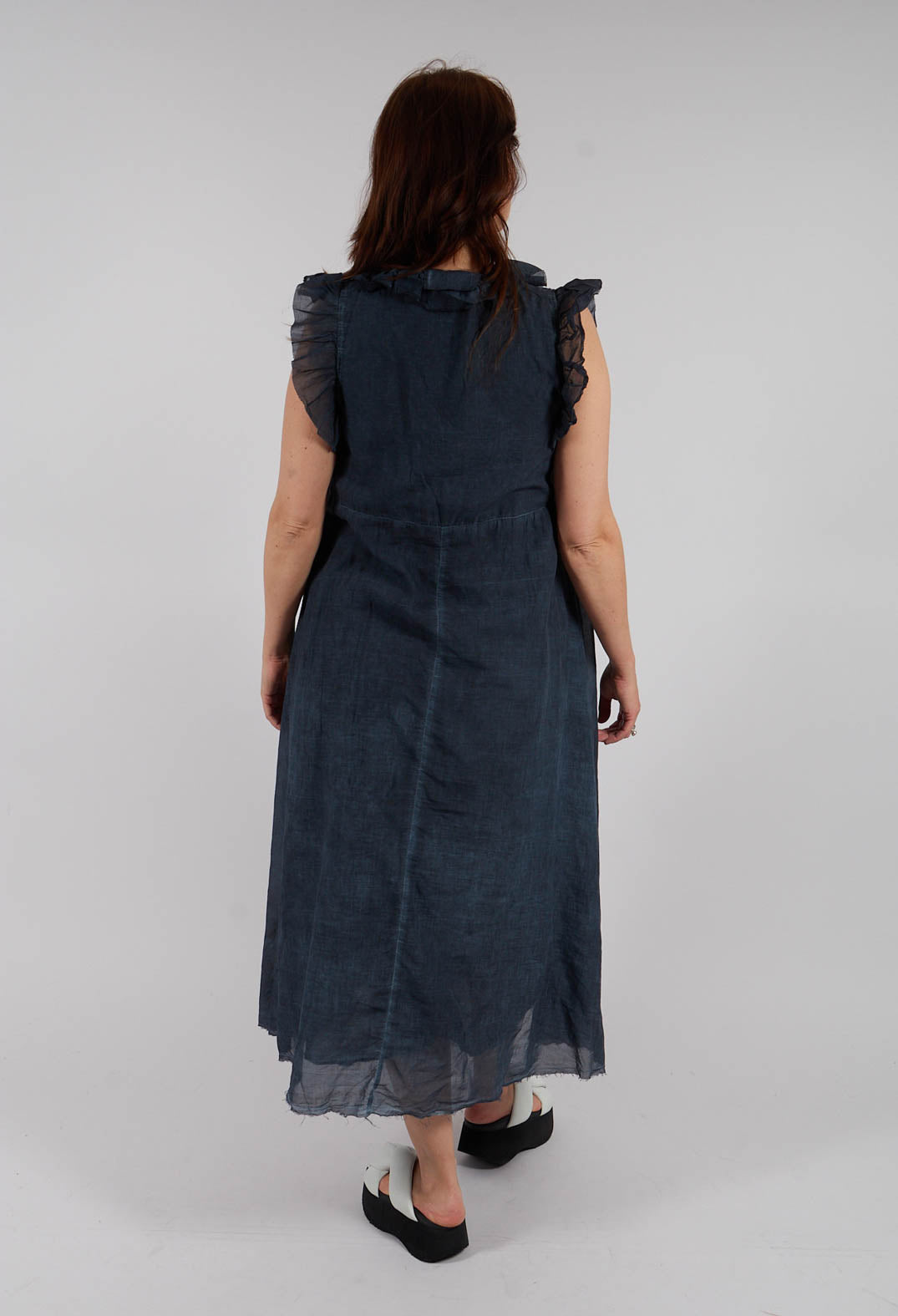 Ruffled Empire Dress in Indigo