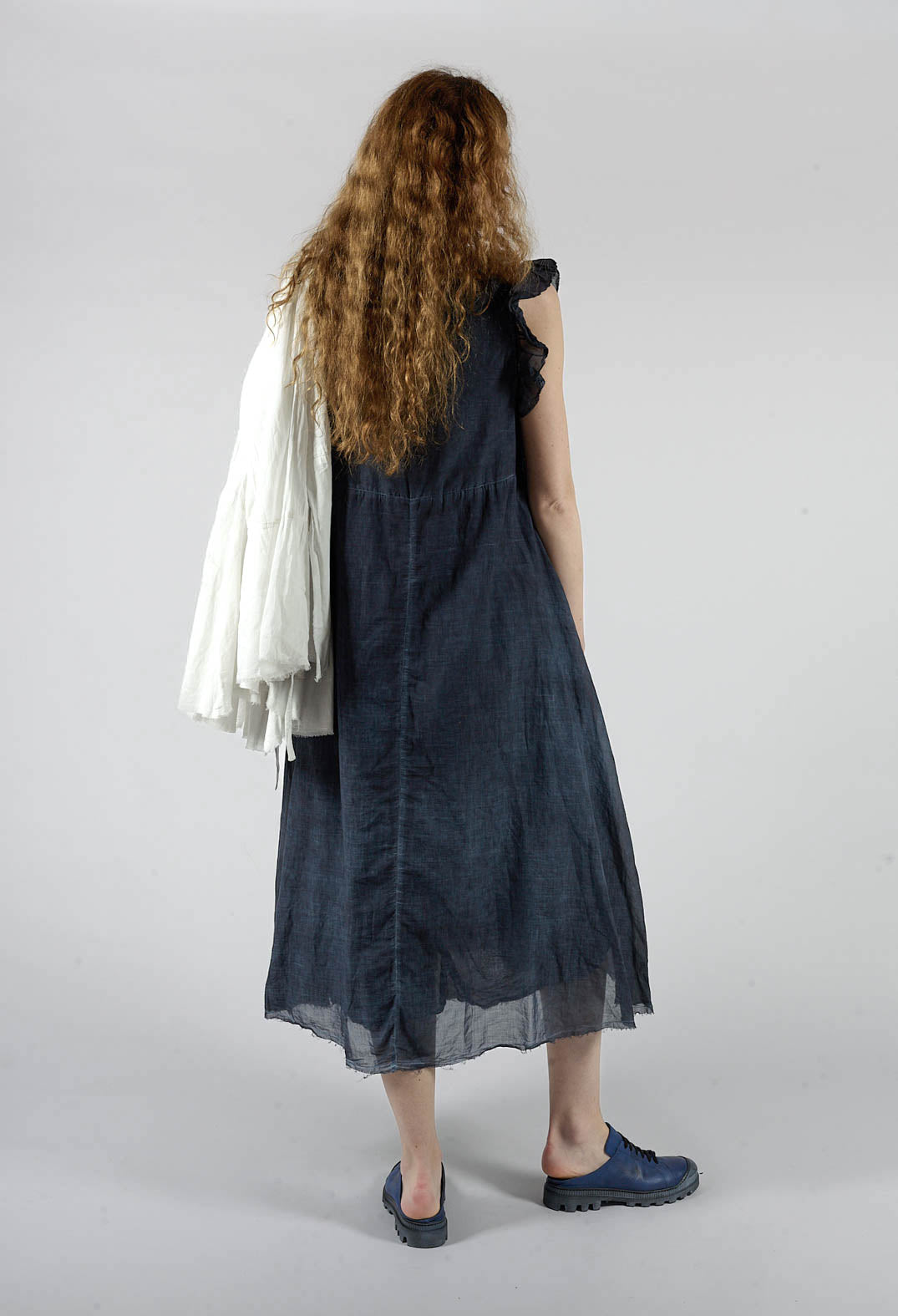Ruffled Empire Dress in Indigo