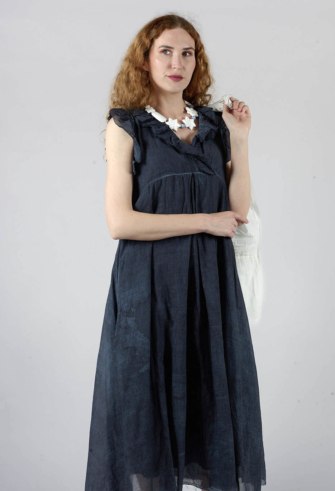 Ruffled Empire Dress in Indigo
