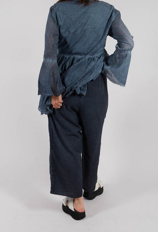 Light Weight Cotton Barrel Trousers in Indigo