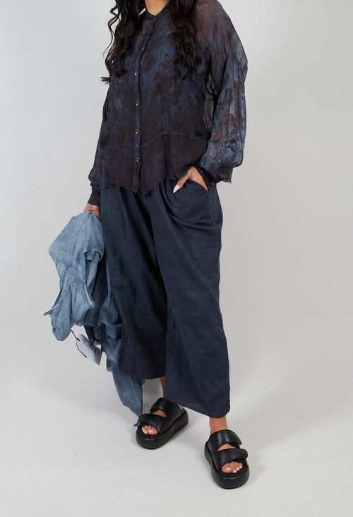 Light Weight Cotton Barrel Trousers in Indigo