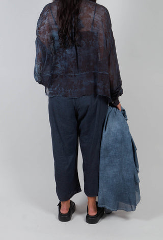 Light Weight Cotton Barrel Trousers in Indigo