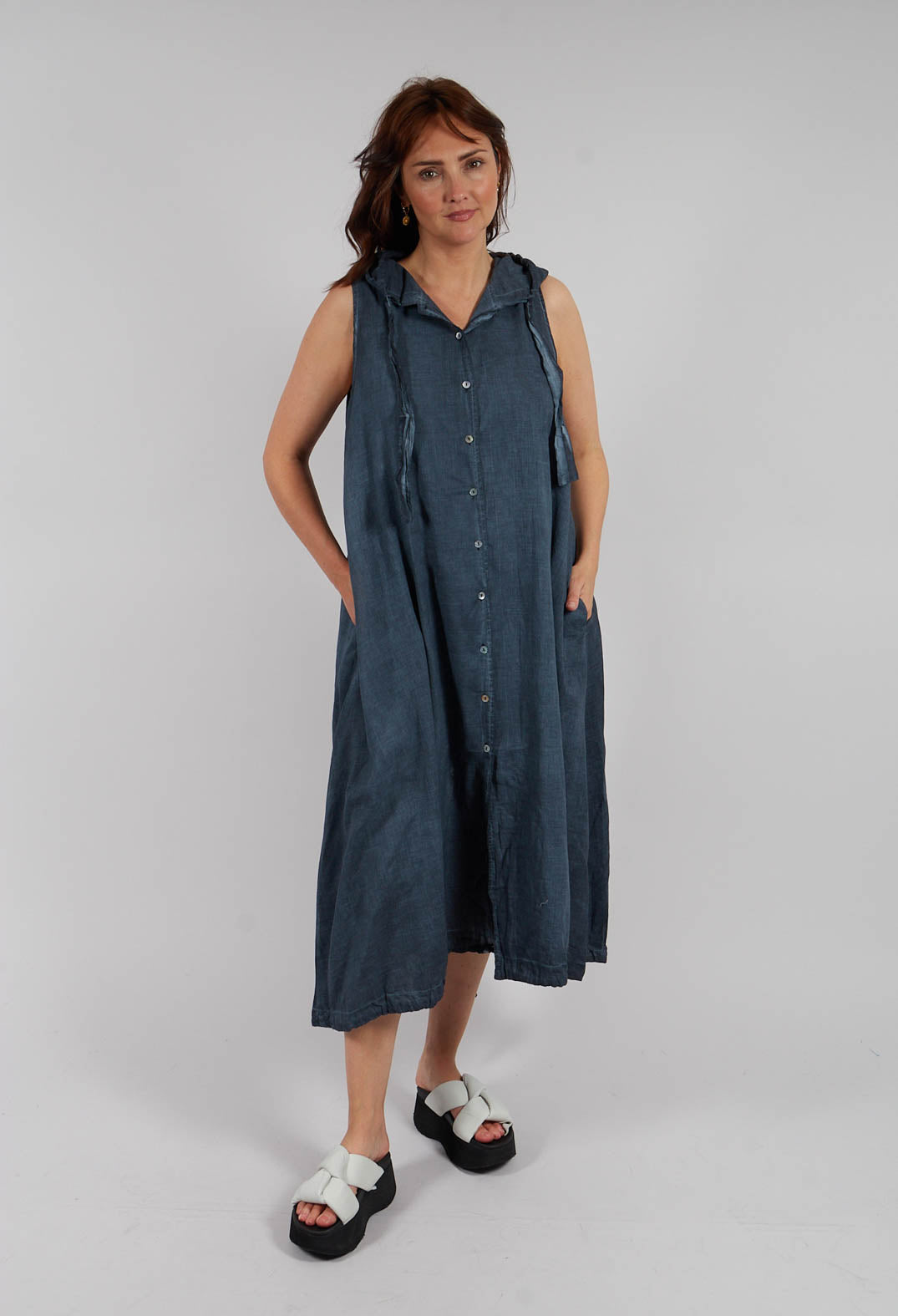 Sleeveless Hooded Dress in Indigo