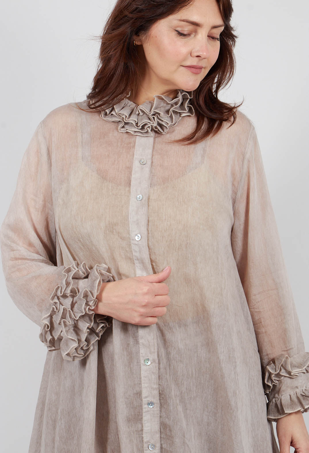 Ruffle Tunic in Mushroom