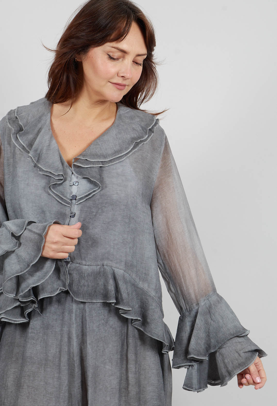Ruffle Shirt in Black Pepper