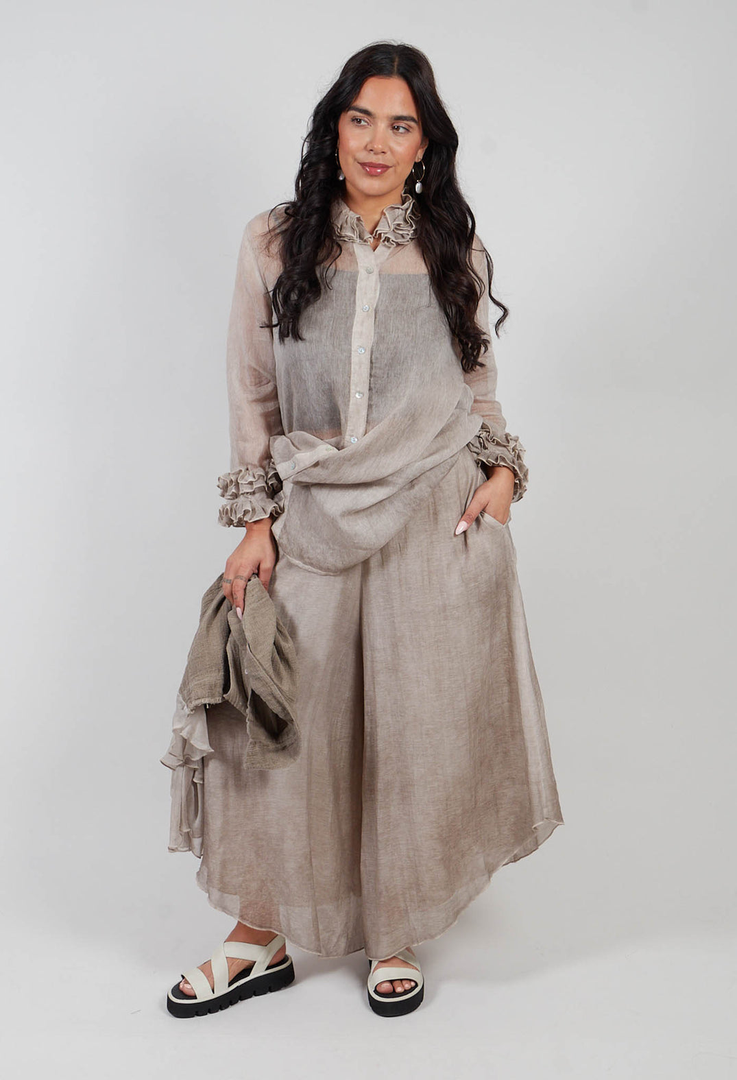 Asymmetric Trousers in Mushroom