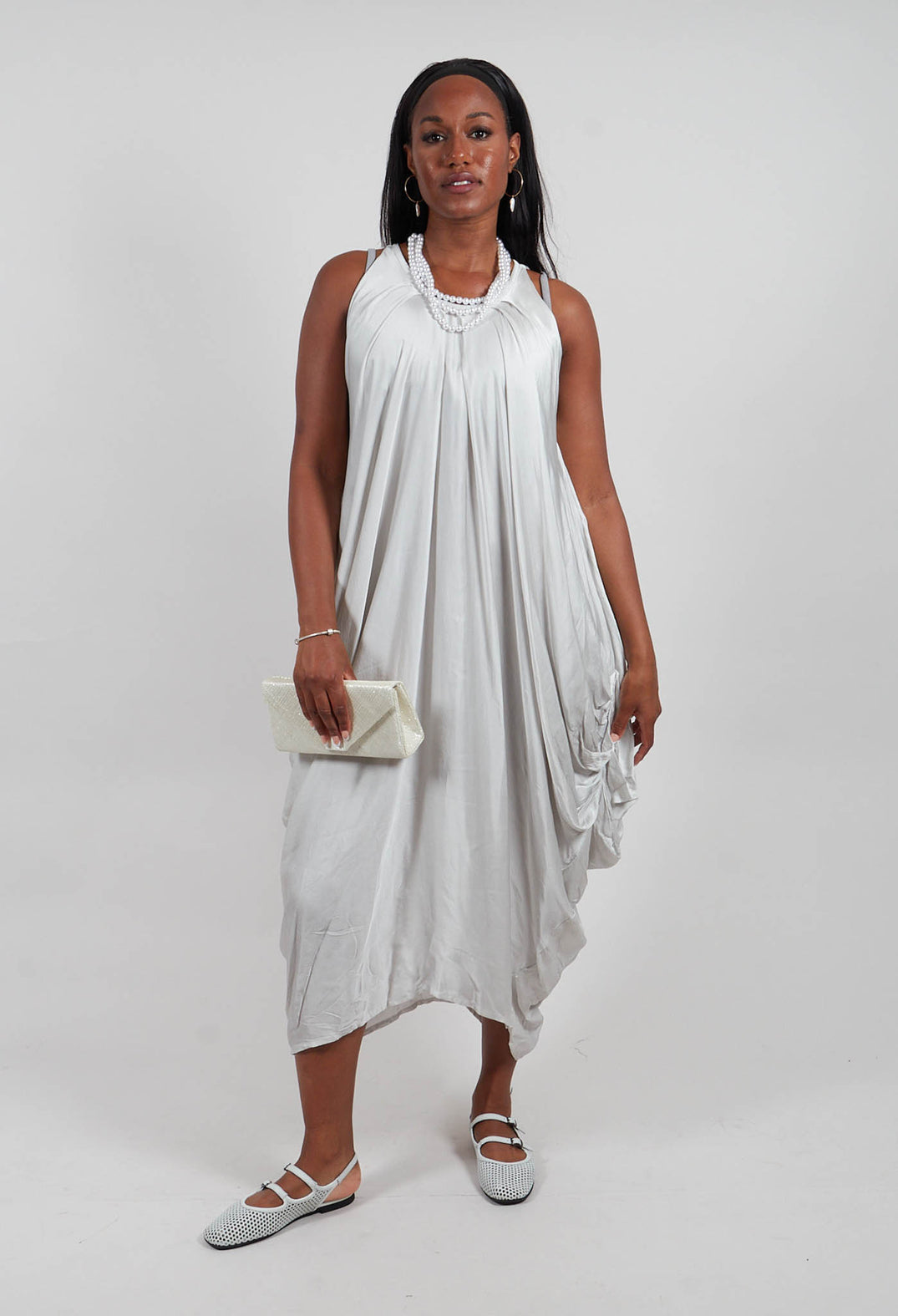 Halterneck Satin Dress in Salt
