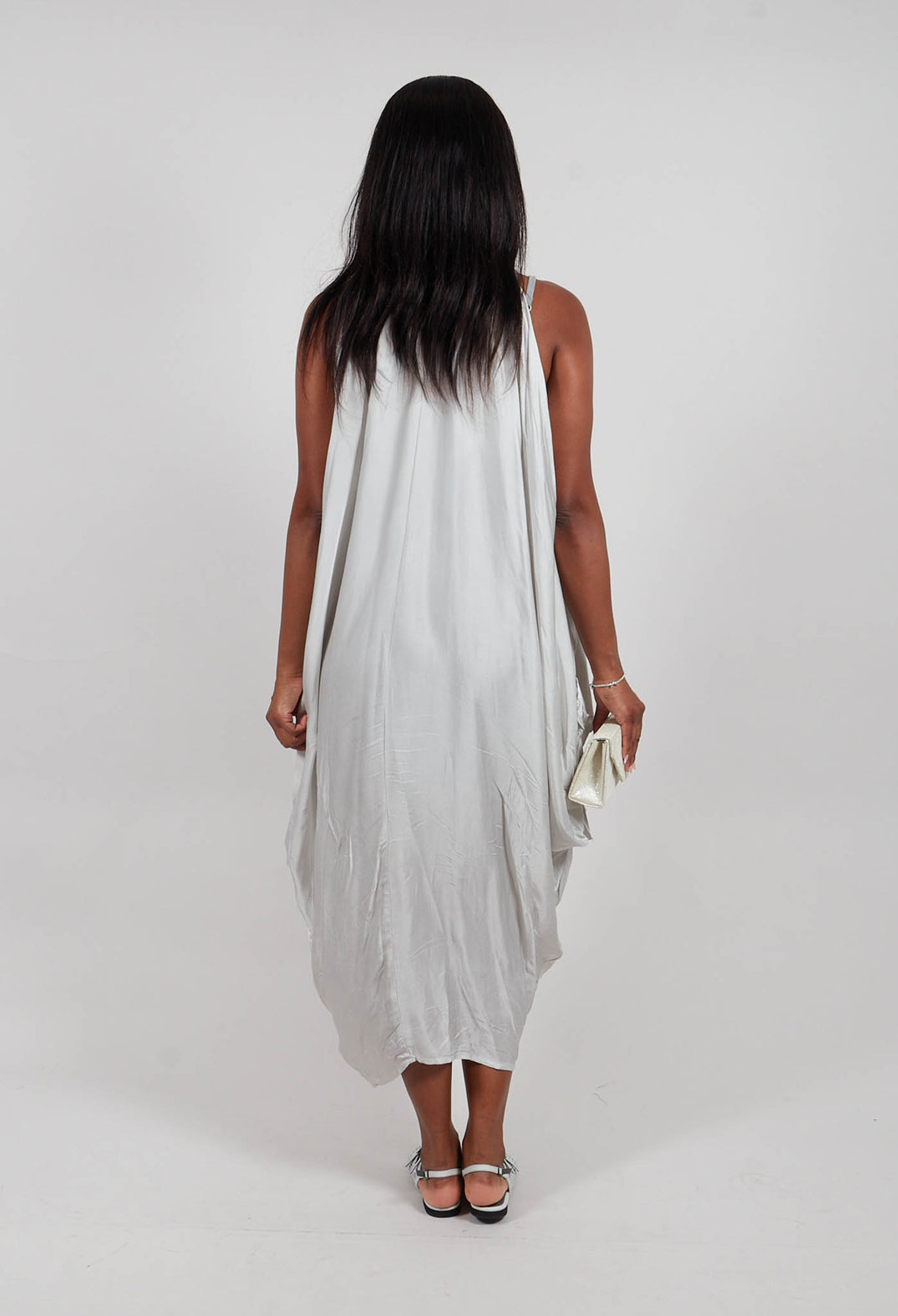 Halterneck Satin Dress in Salt