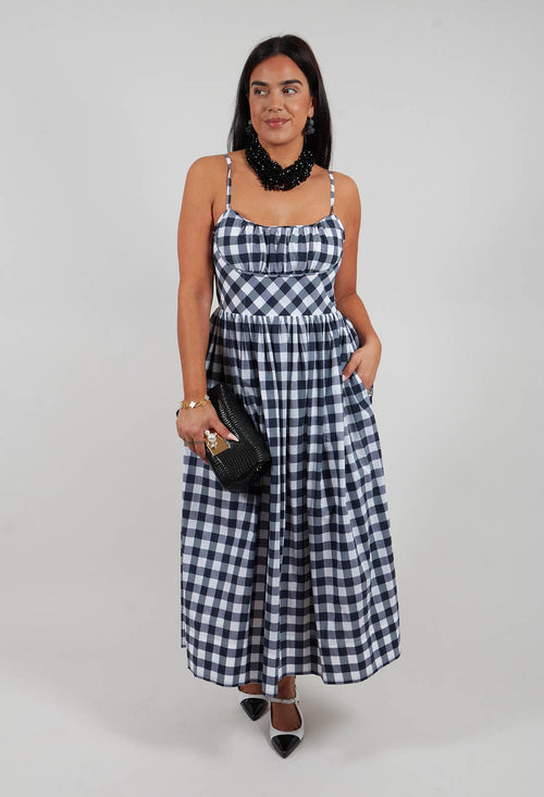 Tarante Dress in Quadro Blu Panna