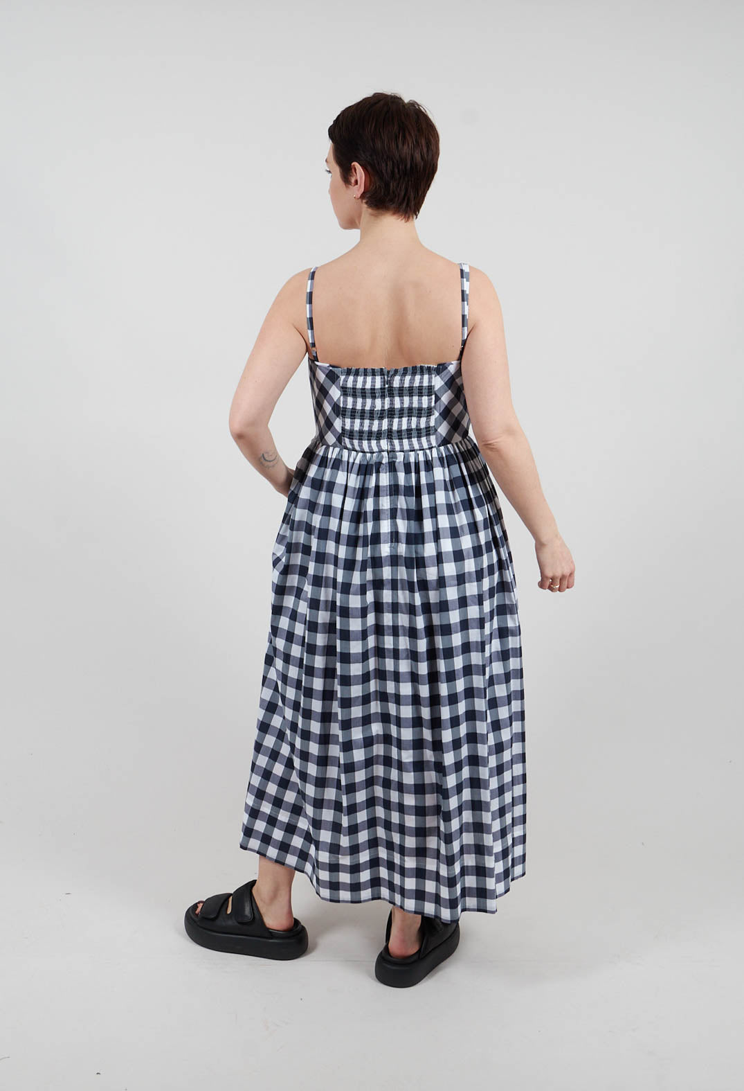 Tarante Dress in Quadro Blu Panna