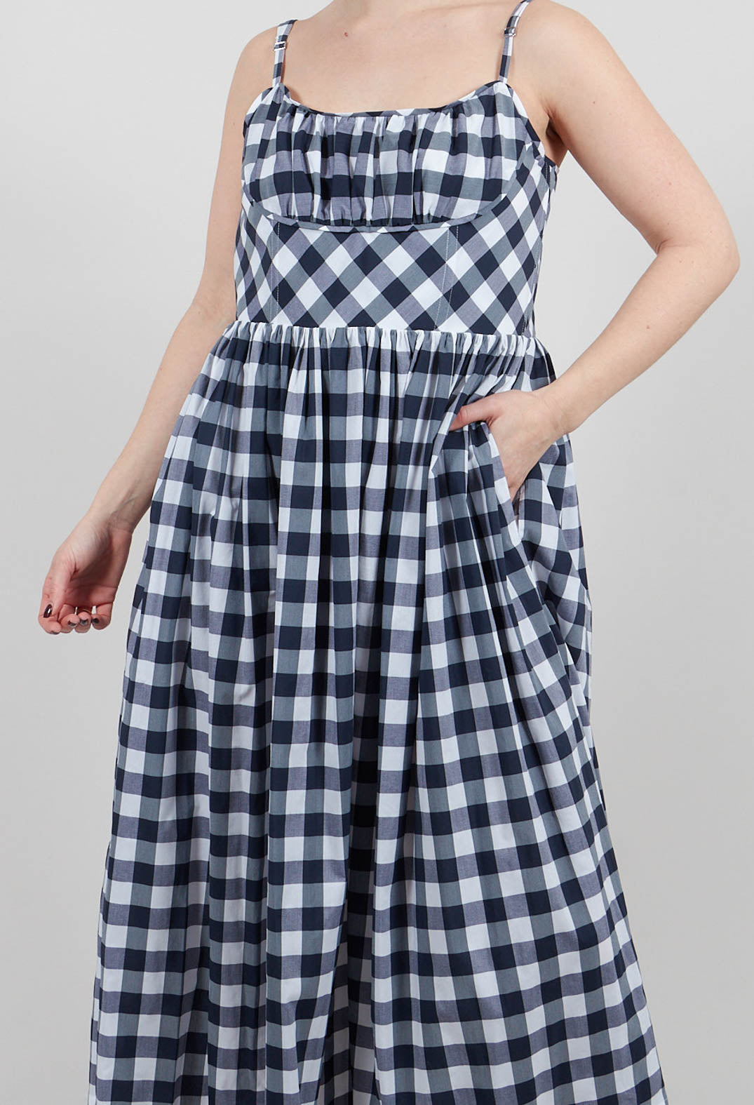 Tarante Dress in Quadro Blu Panna