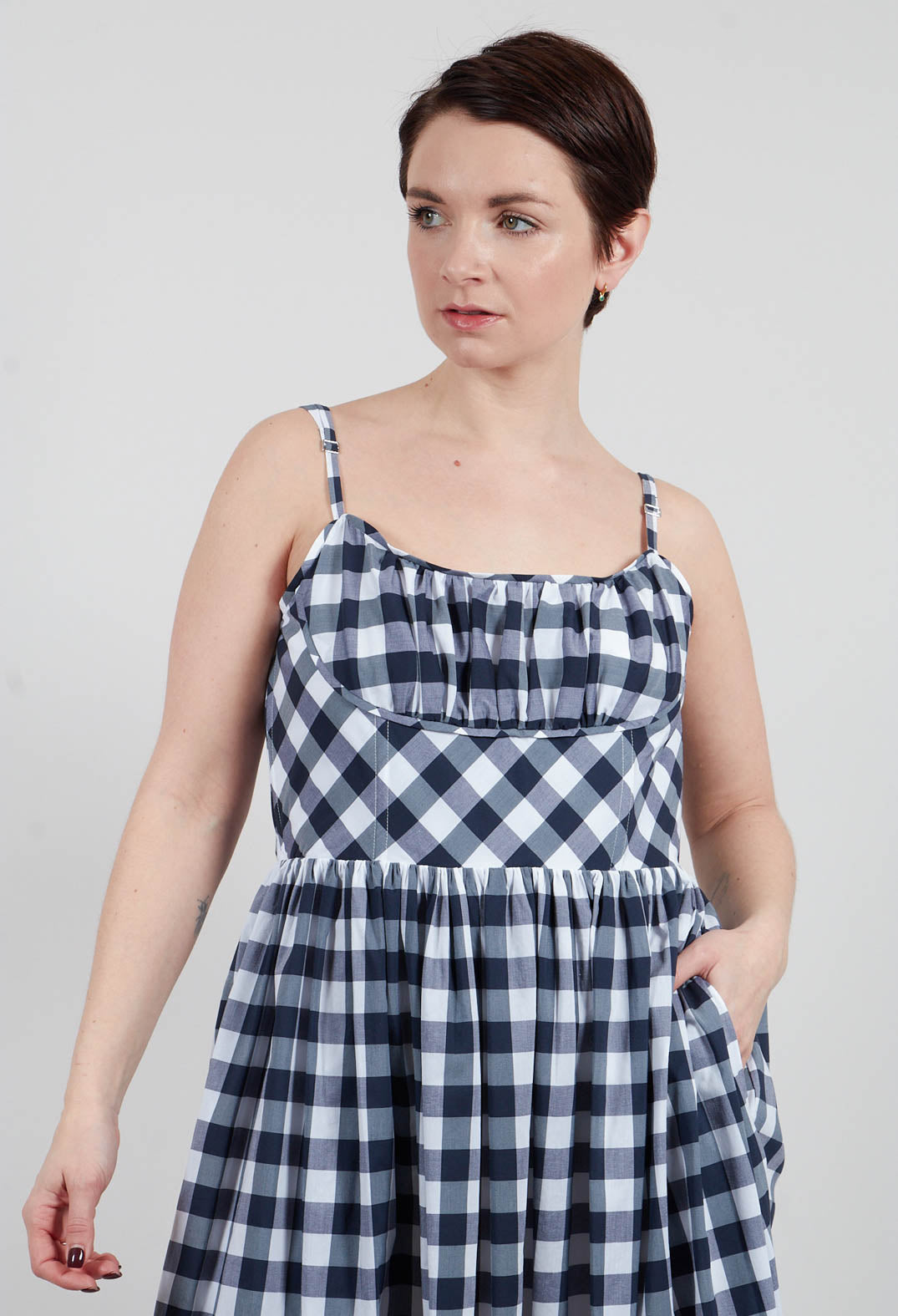 Tarante Dress in Quadro Blu Panna