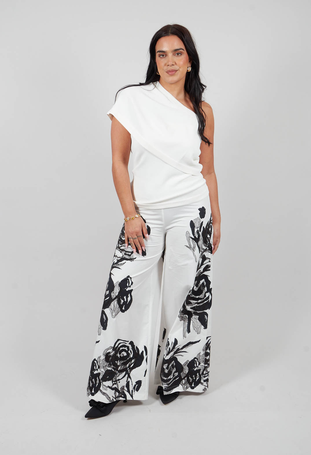 Zane Trousers in Fiore Bianco Nero