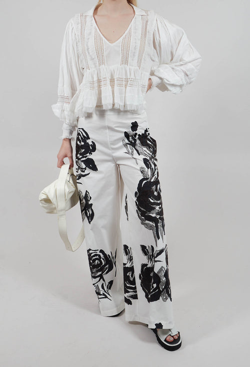 Zane Trousers in Fiore Bianco Nero