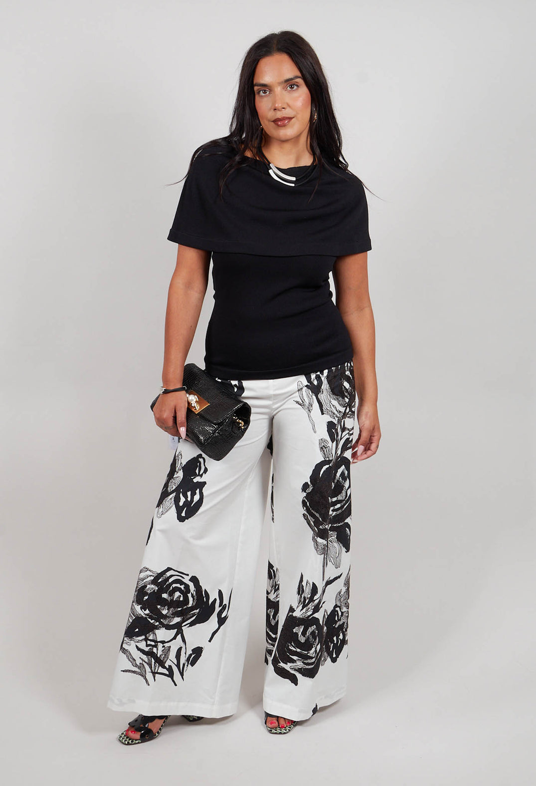 Zane Trousers in Fiore Bianco Nero