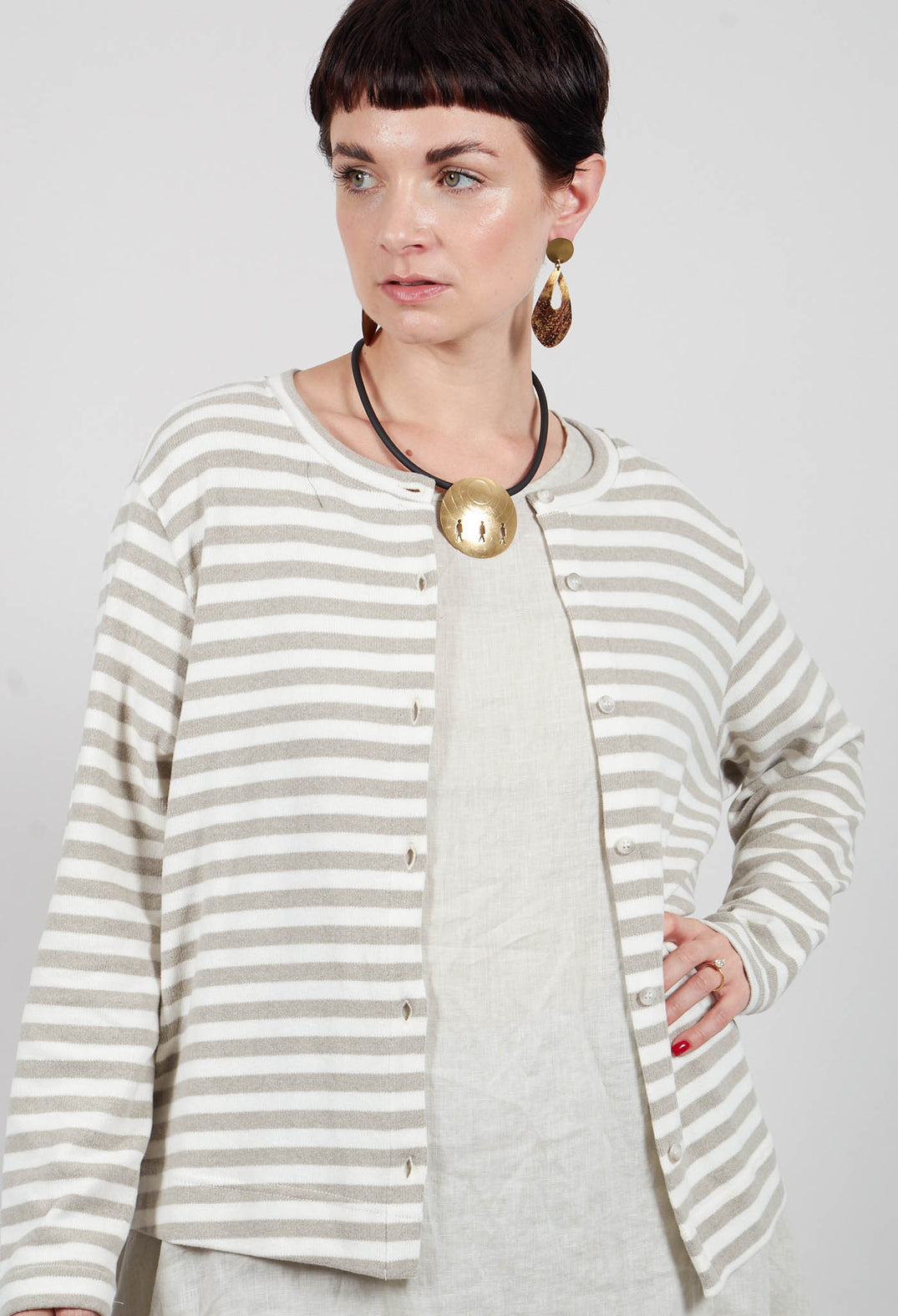 Crema M Cardigan in Lichene Stripe