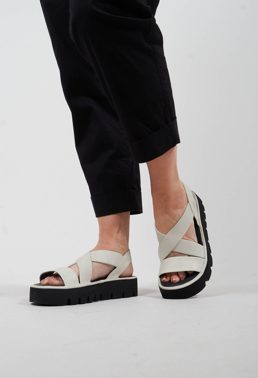 Cross Strap Sandals in Gasoline Greige
