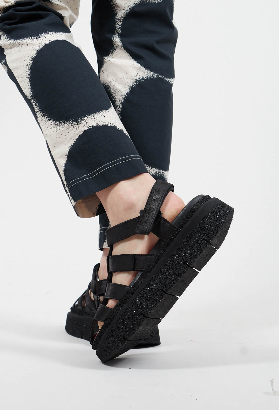 Platform Cage Sandals in Gasoline Nero