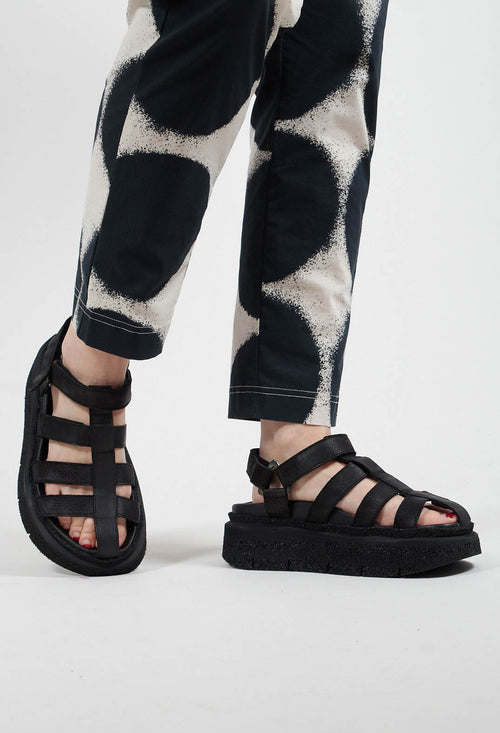 Platform Cage Sandals in Gasoline Nero