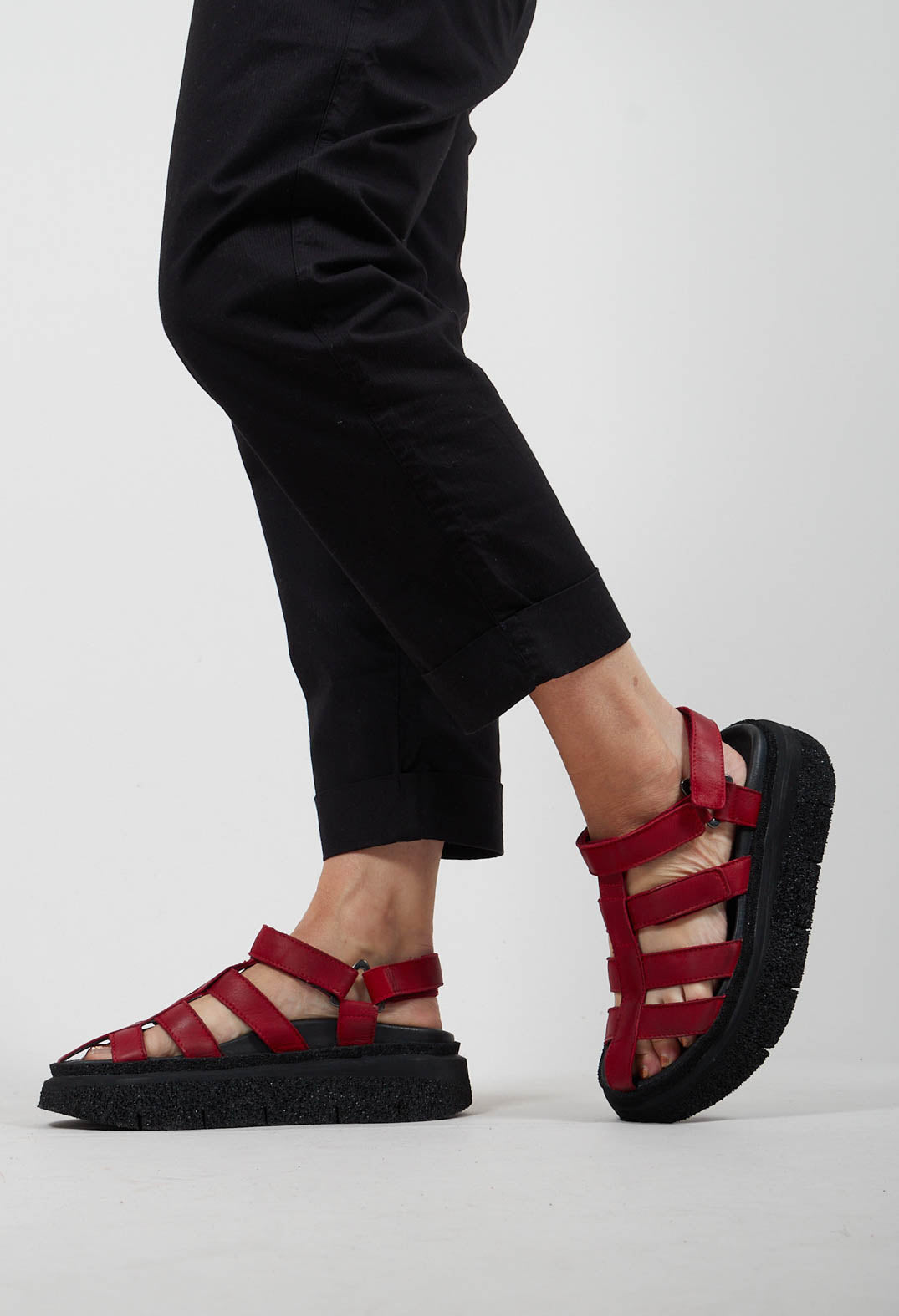 Platform Cage Sandals in Gasoline Rosso