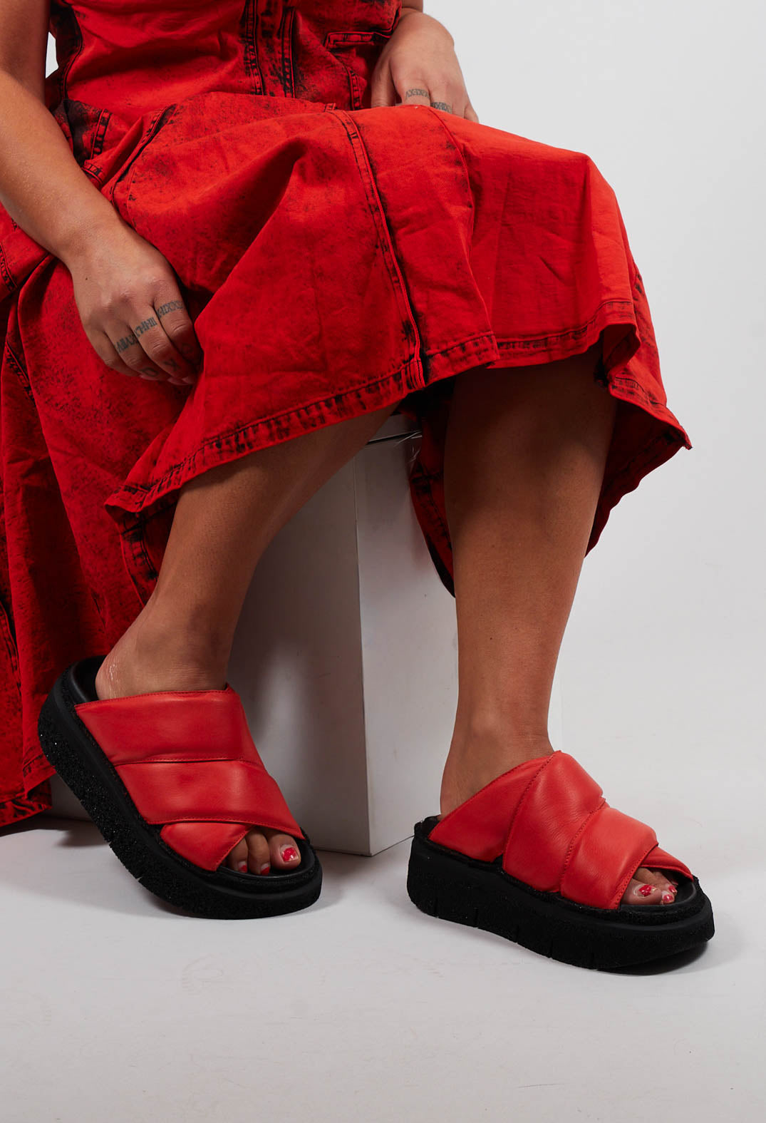 Double Cross Strap Sandals in Gasoline Spritz Aperol