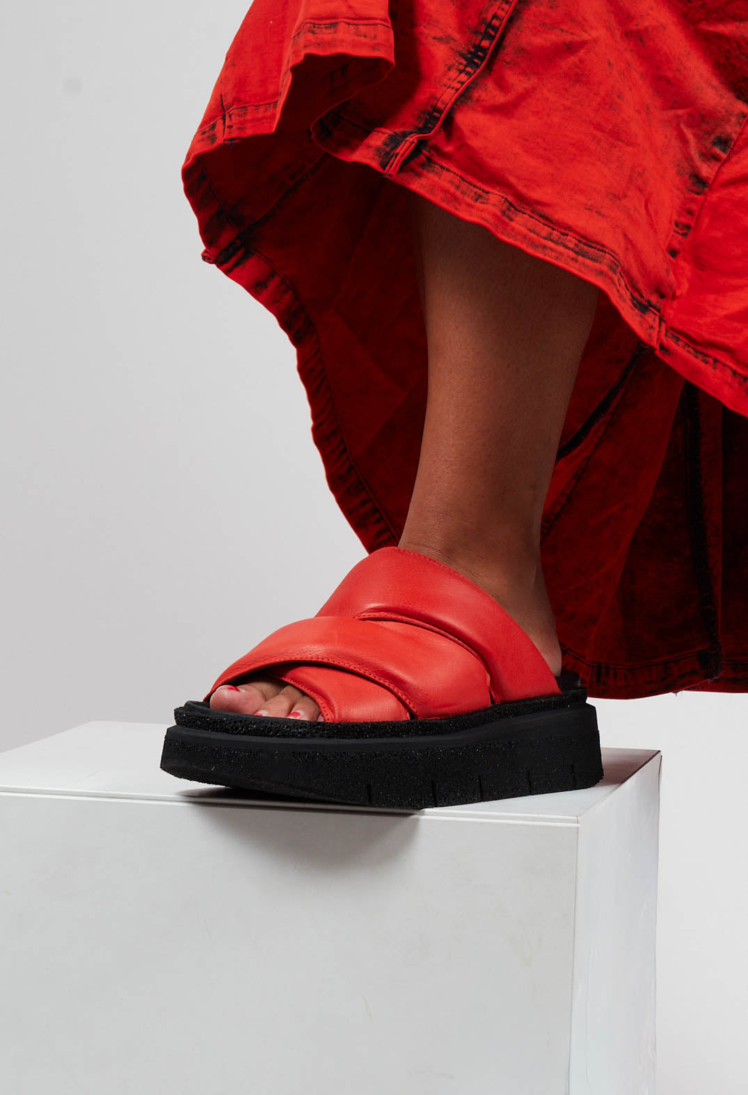 Double Cross Strap Sandals in Gasoline Spritz Aperol