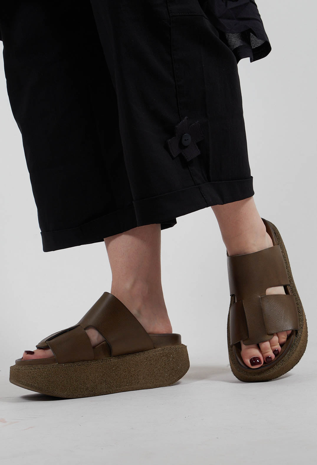 Sliders with Platform Sole in Gasoline Barbados
