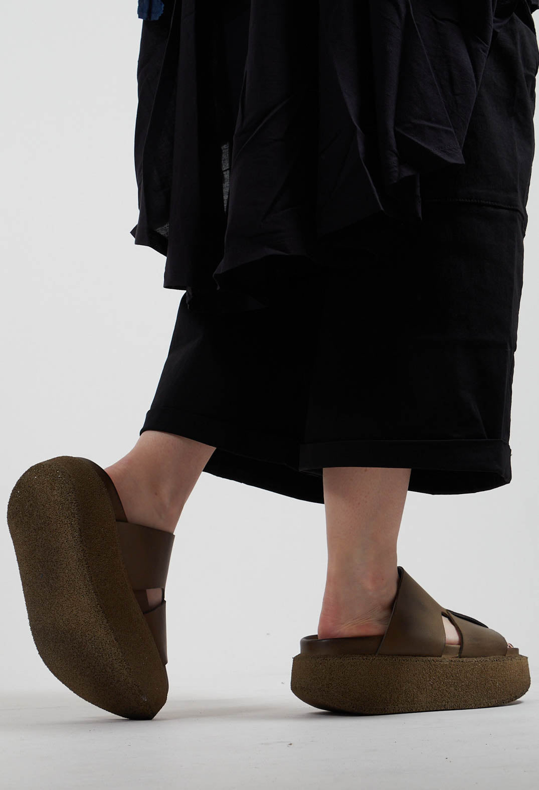 Sliders with Platform Sole in Gasoline Barbados