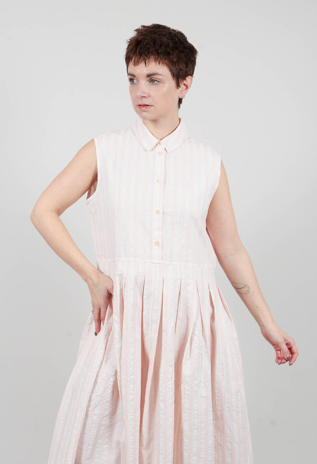 Half-Buttoned Dress in Stripe