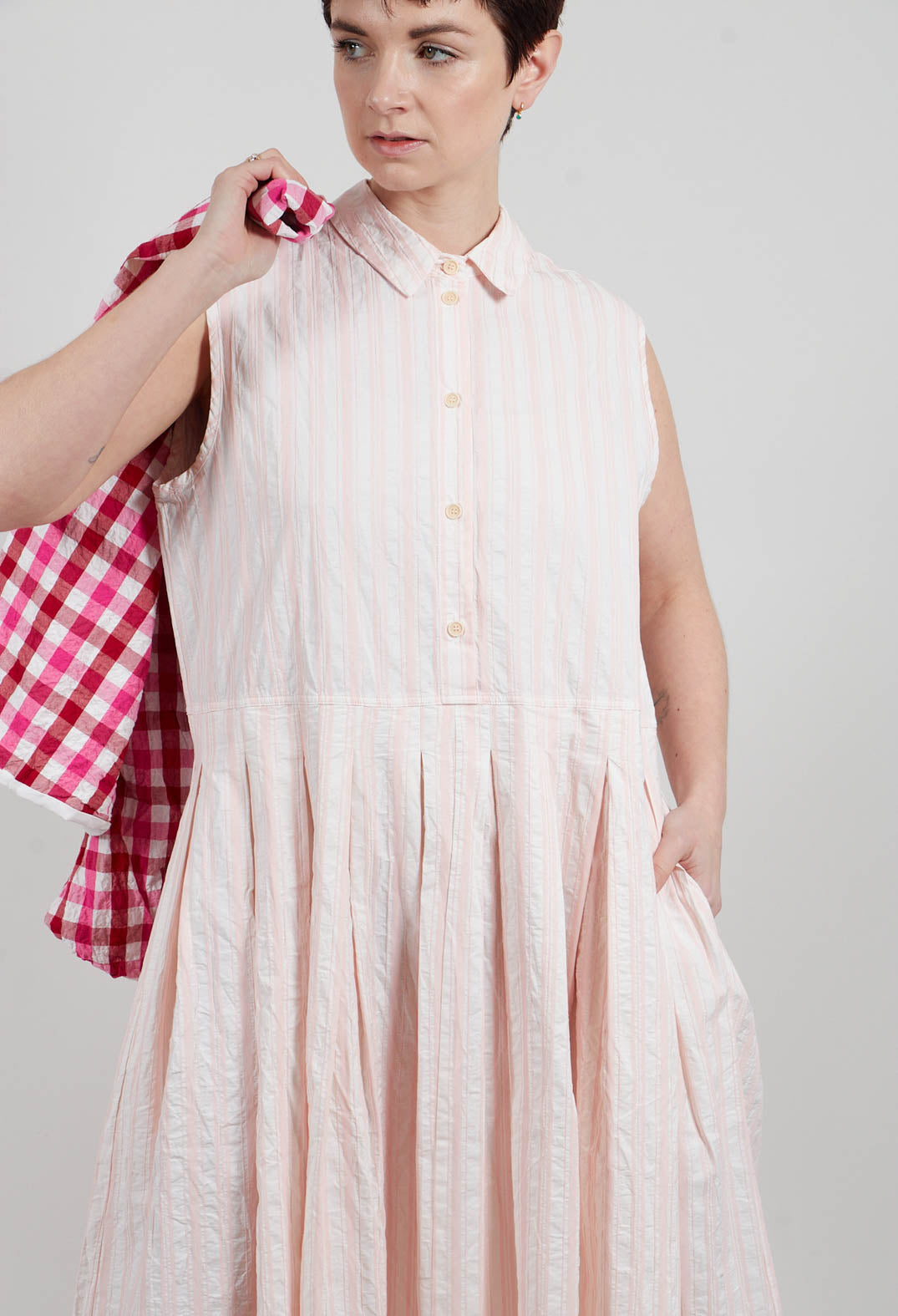 Half-Buttoned Dress in Stripe