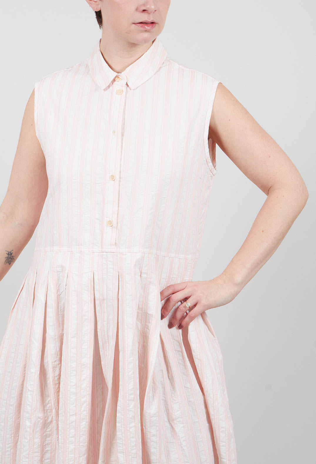 Half-Buttoned Dress in Stripe