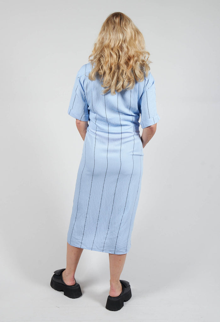 Midi Shirt Dress with Tie Over in Blue and Black Stripe