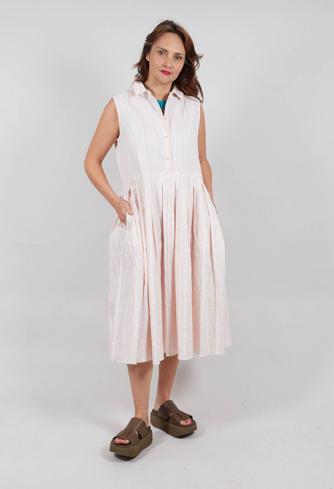 Half-Buttoned Dress in Stripe