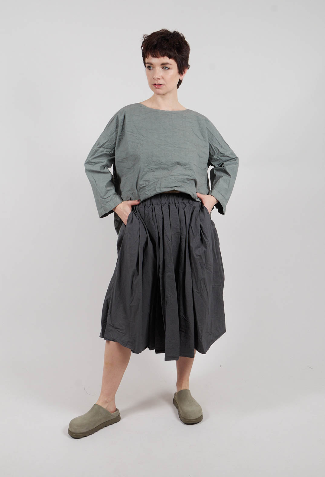 Pleated Short Skirt TC in Thyme
