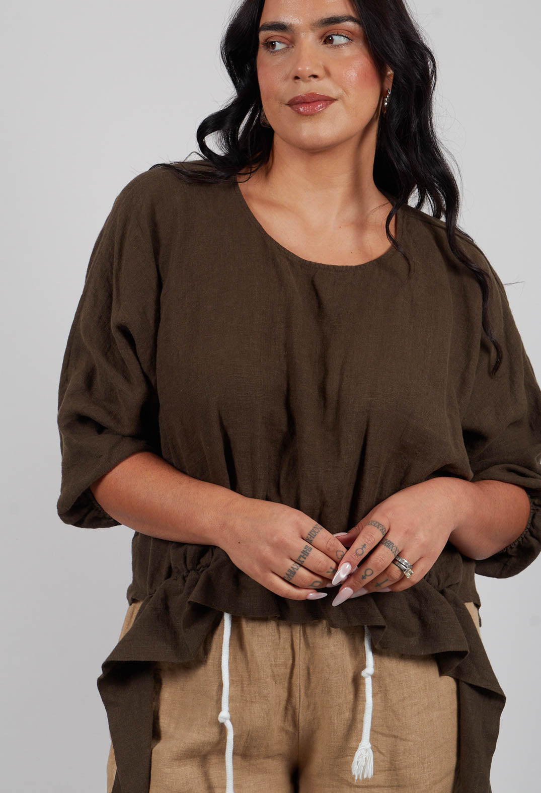 3/4 Sleeve Shirt in Khaki