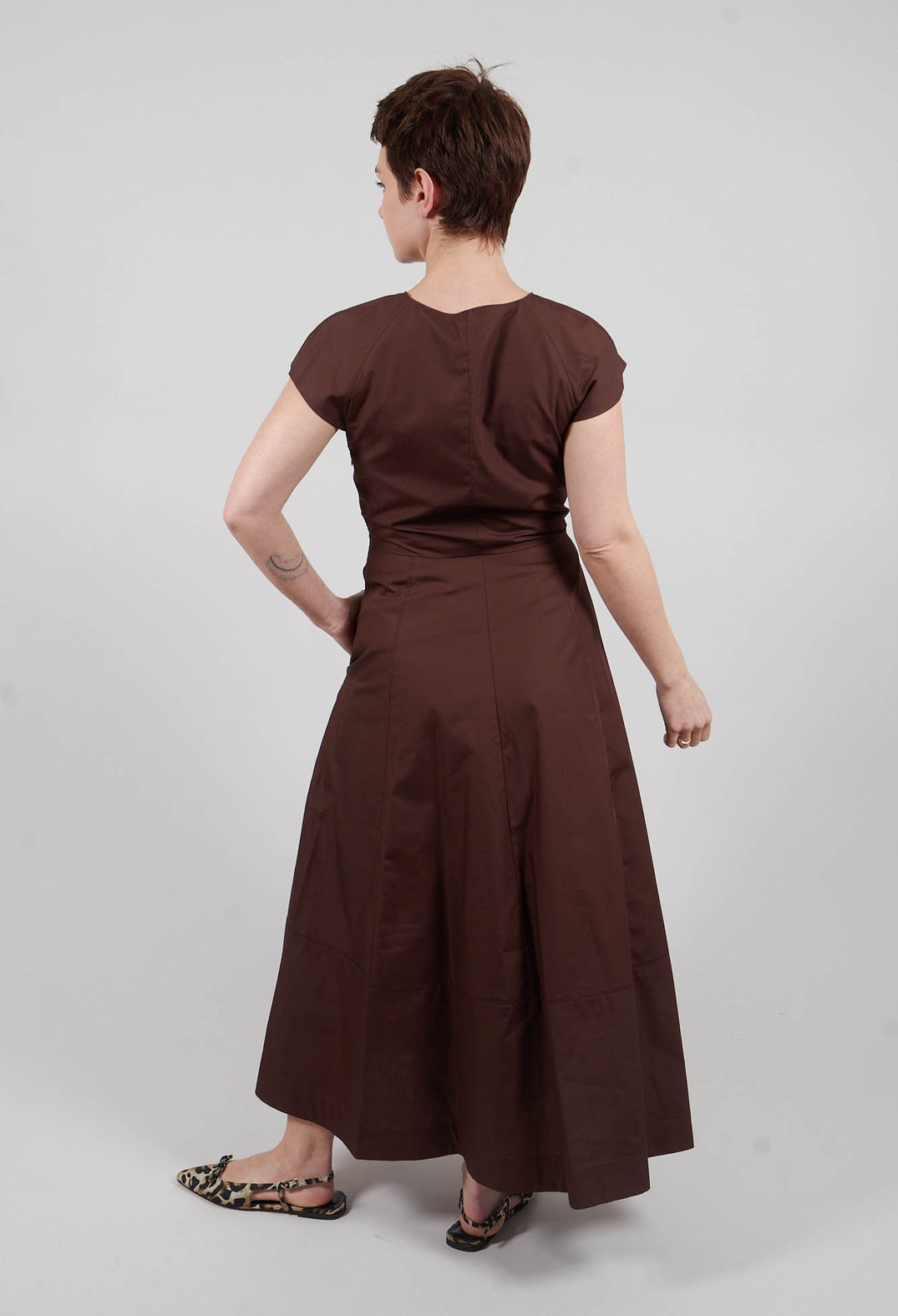 Midi Dress with Belt in Brown