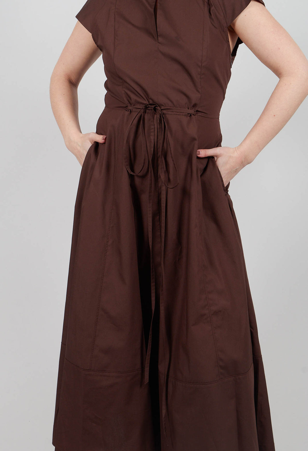Midi Dress with Belt in Brown