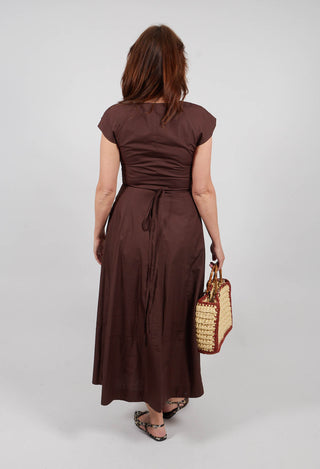 Midi Dress with Belt in Brown