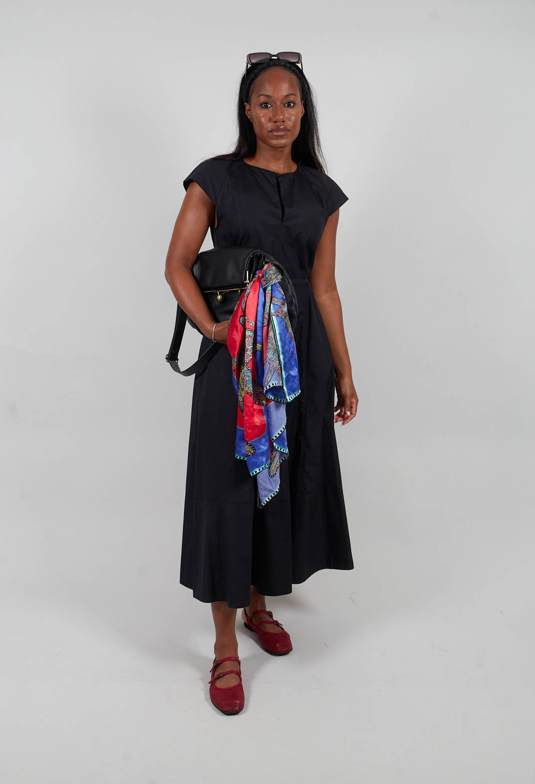 Midi Dress with Belt in Black