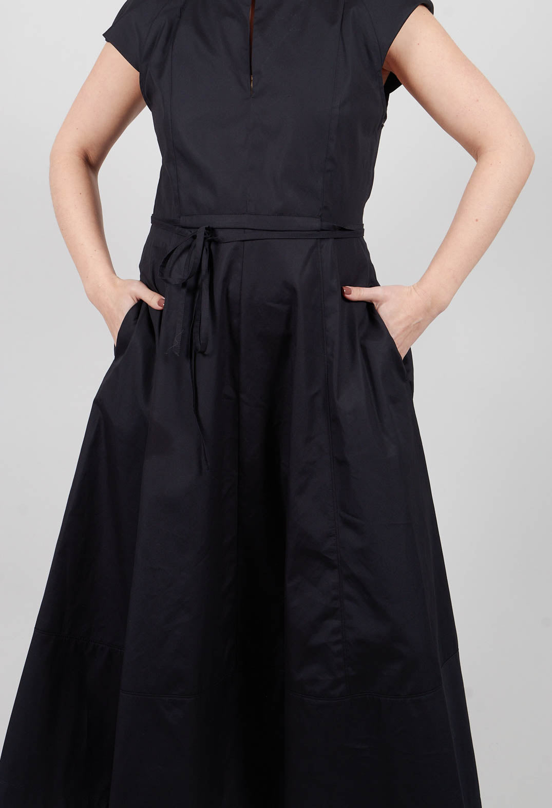 Midi Dress with Belt in Black