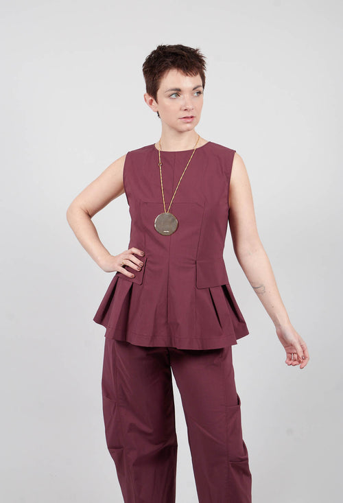 Peplum Pleat Top in Burgundy