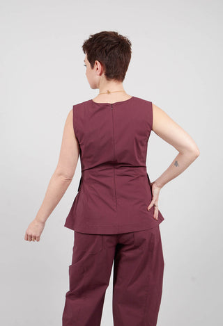 Peplum Pleat Top in Burgundy