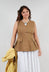 Peplum Pleat Top in Licorice