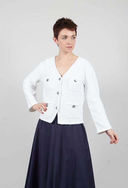 Cropped Knit Jacket in White
