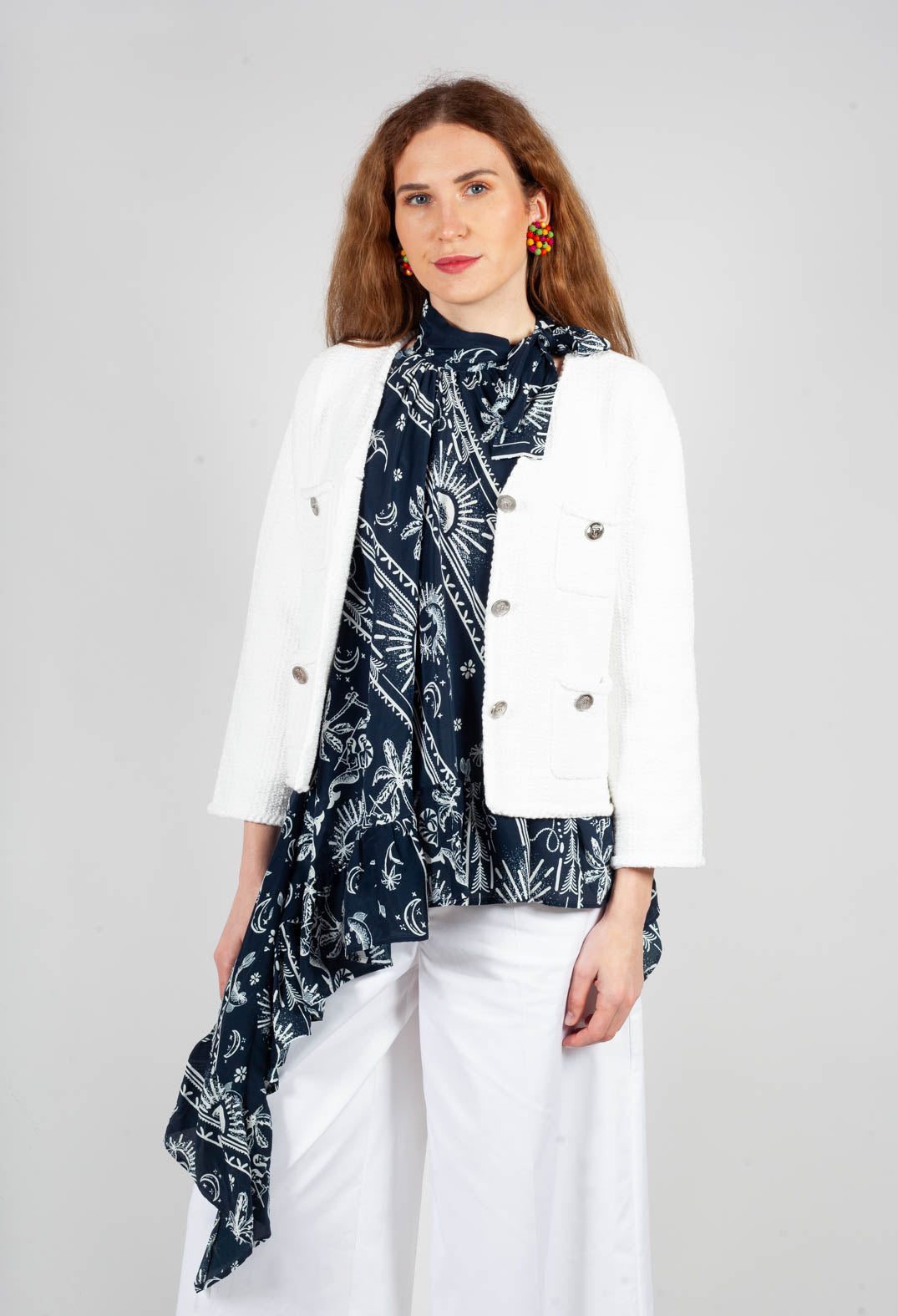 Cropped Knit Jacket in White