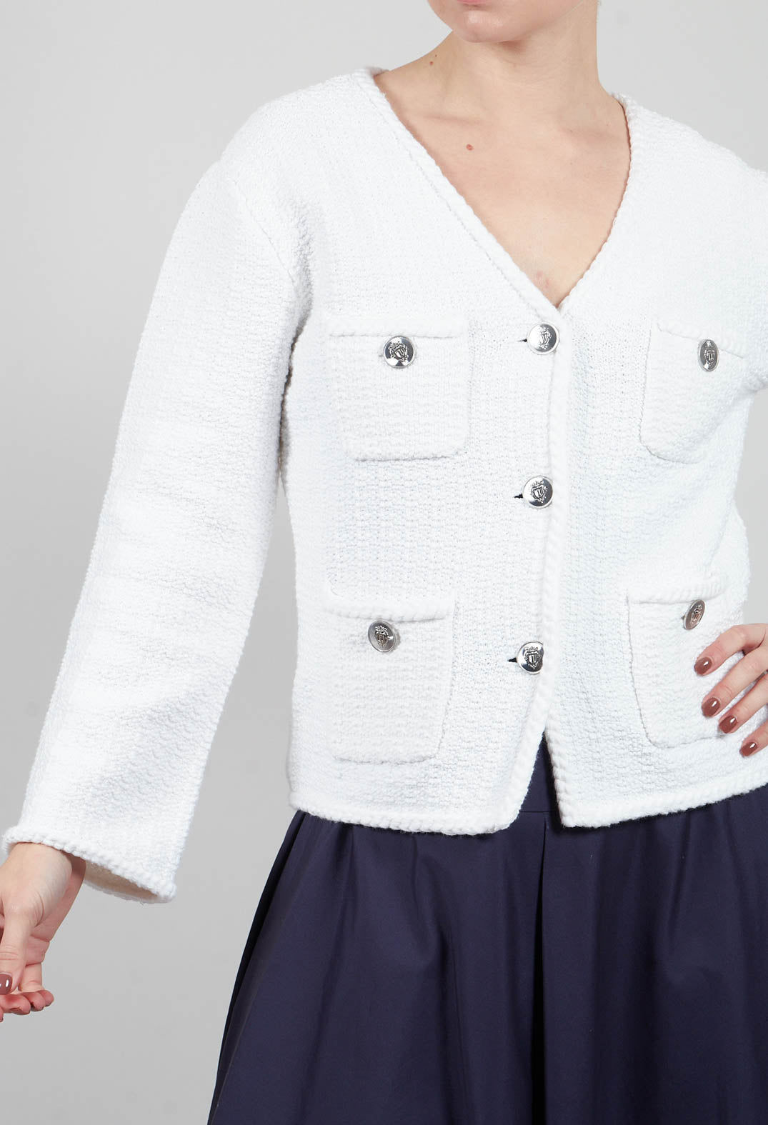 Cropped Knit Jacket in White