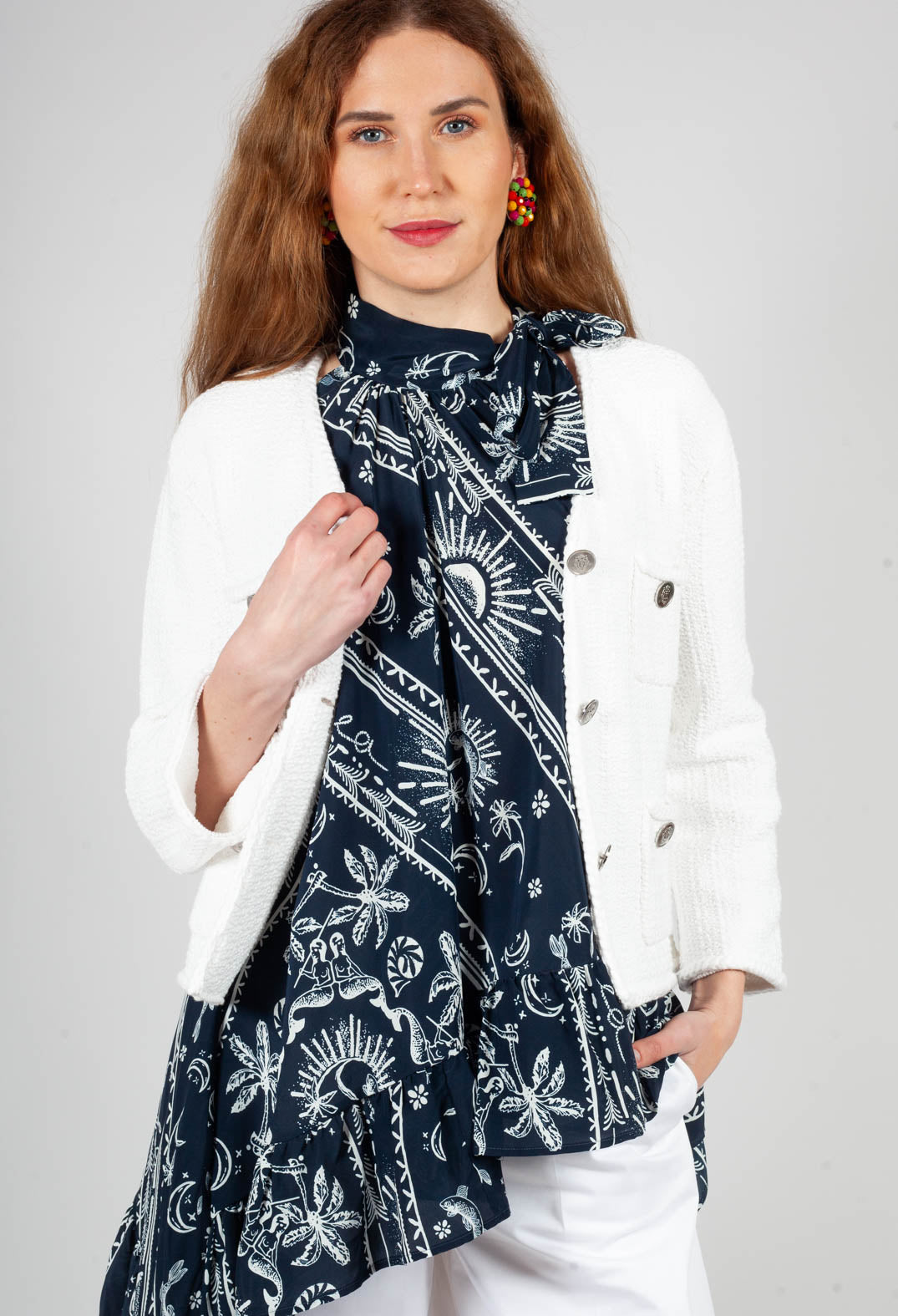 Cropped Knit Jacket in White