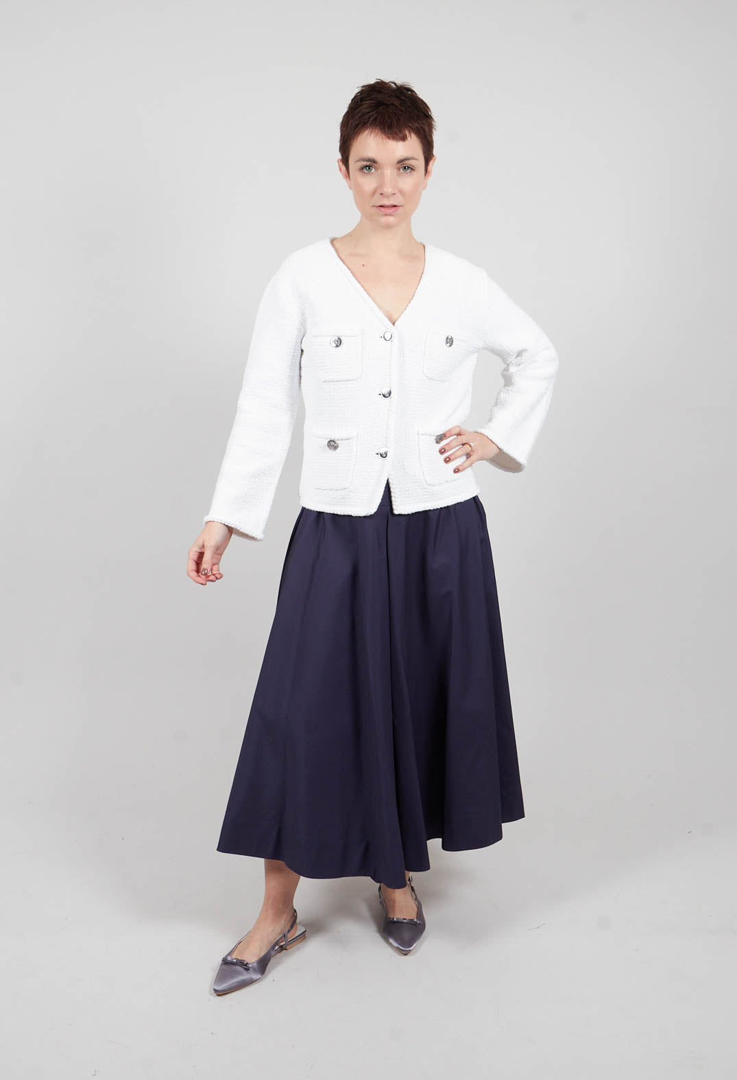 Cropped Knit Jacket in White